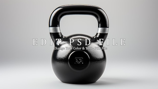 PSD Черный kettlebell с серебряной ручкой на белом фоне