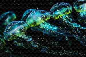 PSD Синяя и зеленая медуза с светящимися точками