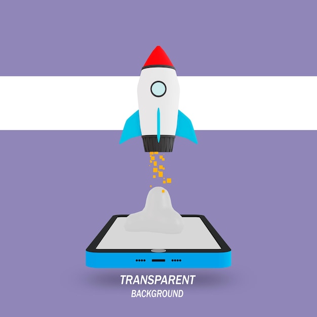 A blue and purple background with a rocket ship flying through the sky.