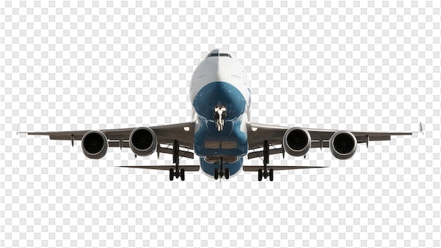 PSD a blue and white airplane is shown on a transparent background