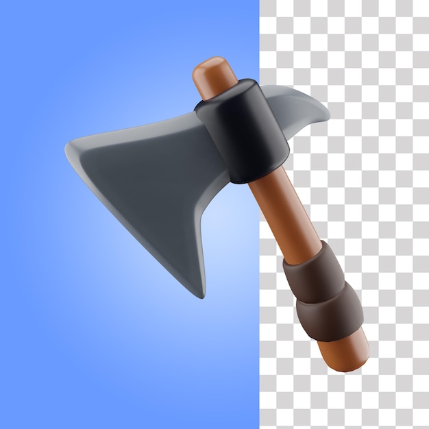 A blue and white background with a axe and a red handle.