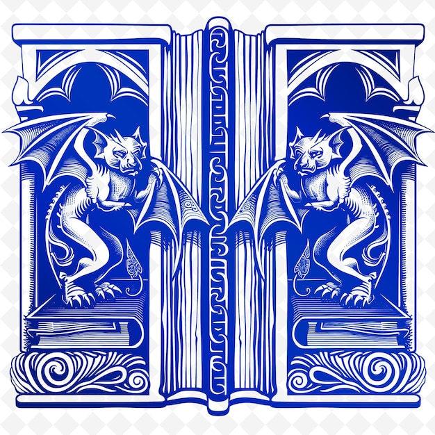 Синий и белый рисунок дракона на синем фоне