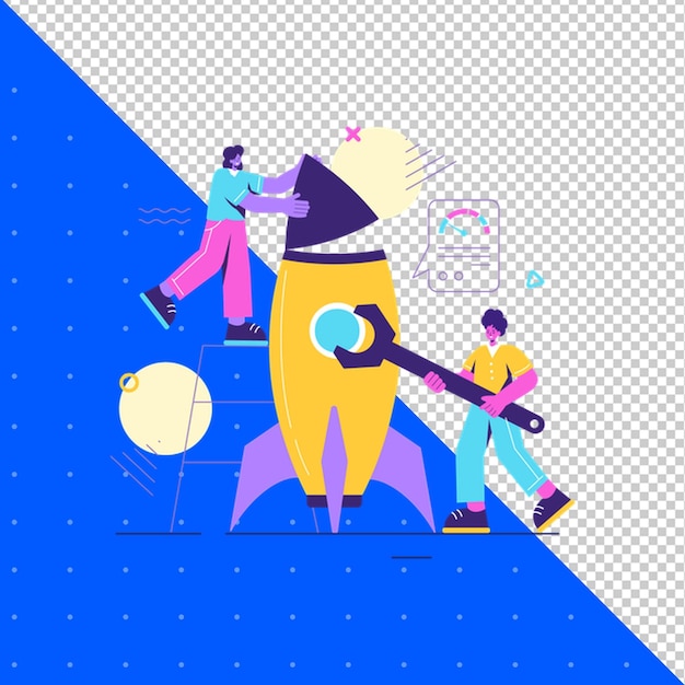 a blue and white poster with people playing a giant toy