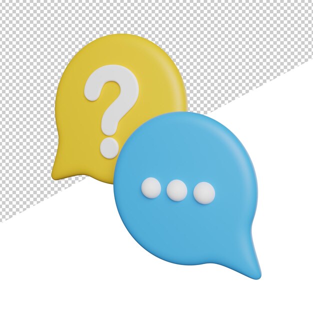 A blue and yellow speech bubble with a question mark on it.