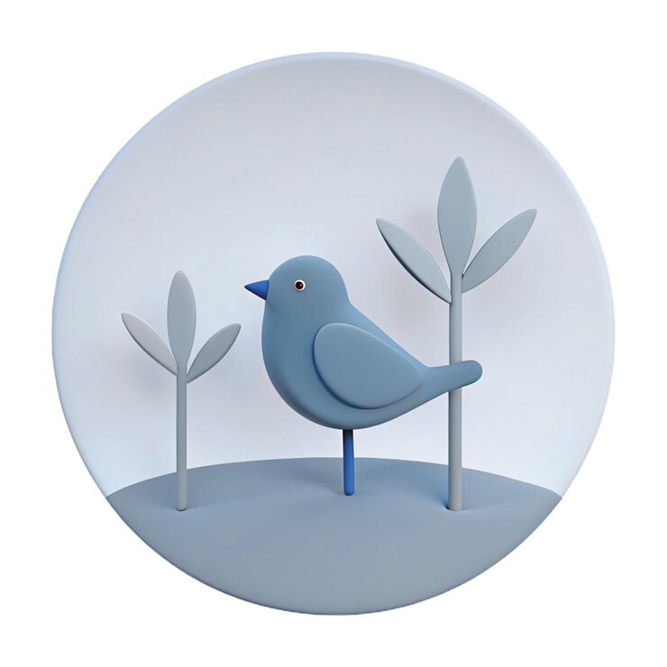 PSD a blue bird is standing in a circle with plants