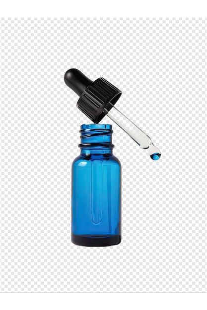PSD スプレーボトルとその中の青い液体を持つ青いボトル