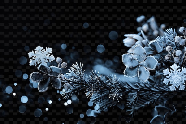 PSD 눈송이와 검은 바탕의 파란색 크리스마스 트리