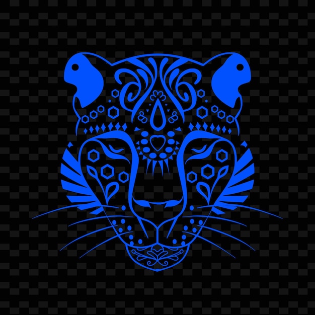 PSD Голубая голова льва на голубом фоне с голубым рисунком
