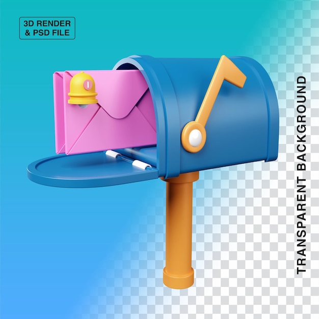 A blue mailbox with a pink envelope notification