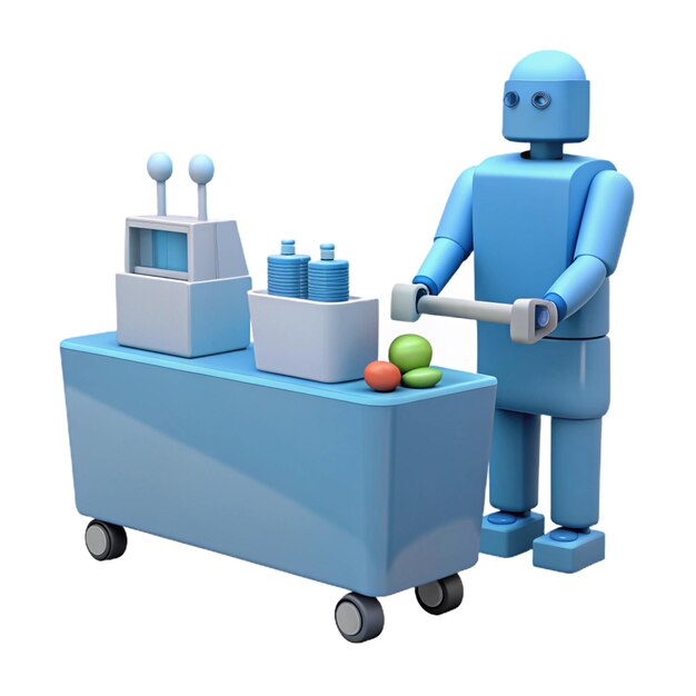 a blue robot with a blue robot on the front and the word robot on the side