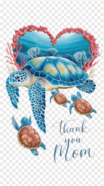PSD 파란 바다 거북이와 함께 '당신을 위해 감사합니다'라는 단어