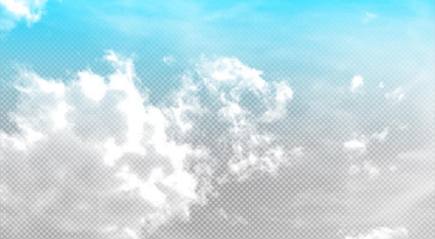 투명한 배경에 흰 구름이 있는 푸른 하늘