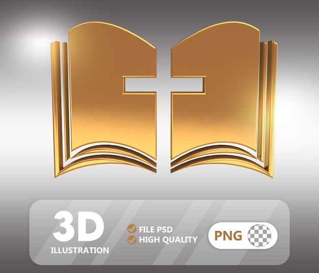 PSD 3d 삽화라고 적힌 십자가가 있는 책.