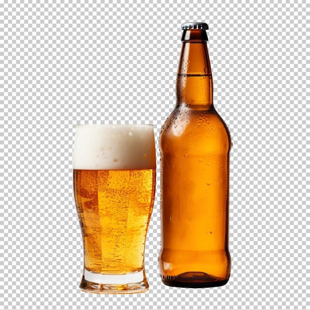 PSD Бутылка и стакан пива изолированы на прозрачном фоне
