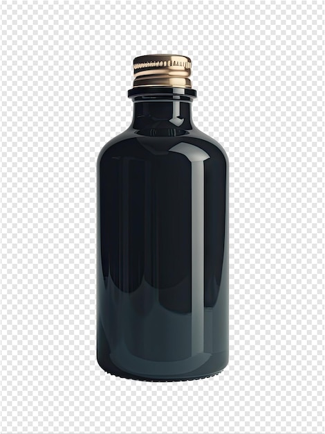 PSD 金色のトップを持つ黒い液体のボトル