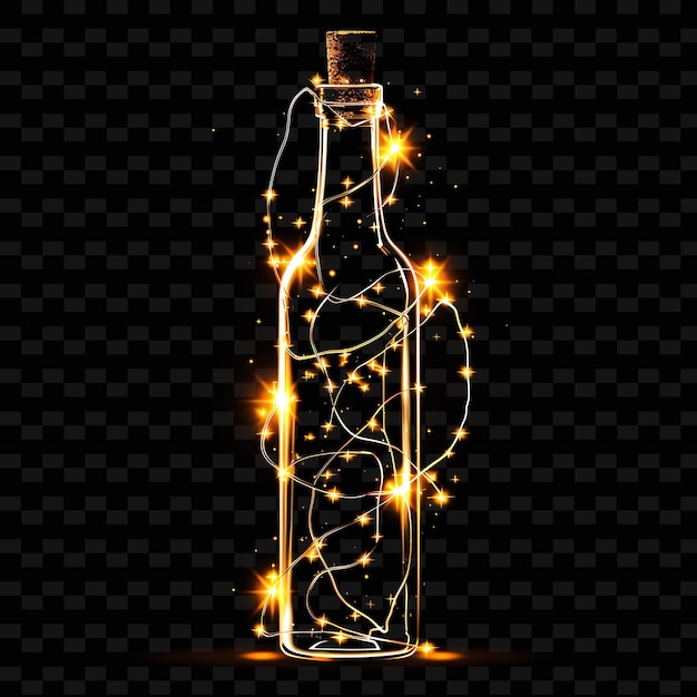 PSD 黒い背景の星の文字列を持つ光のボトル
