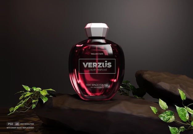 Бутылка одеколона verteus сидит на камне