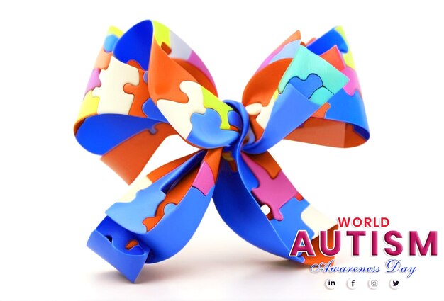 Всемирный день осведомленности об аутизме с цветными головоломками на белом фоне
