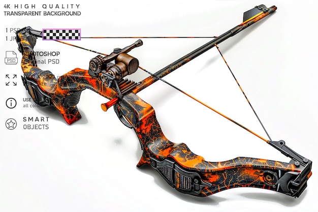 a bow with custom grip and limb design tailored to an a on transparent background
