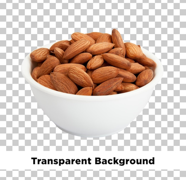 a bowl of almonds with a white bowl that says transparent on the bottom