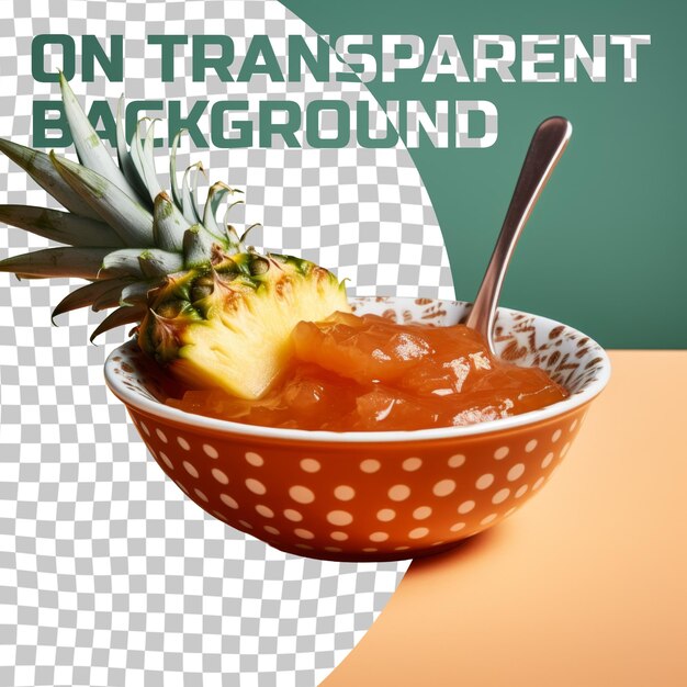 PSD a bowl of pineapple with a spoon in it that says  on it