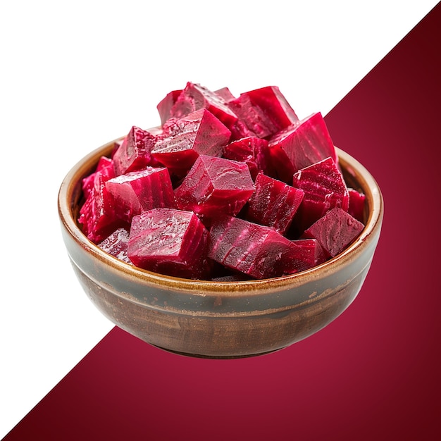 a bowl of red food with a white background and a red background