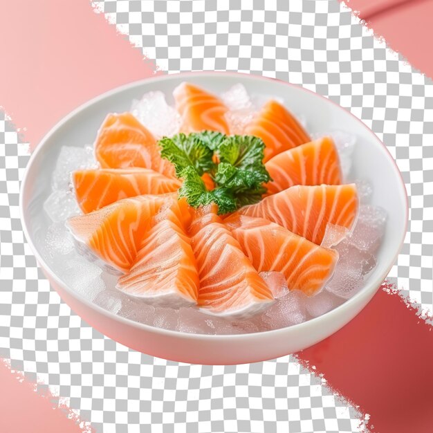 PSD a bowl of salmon is on a table with a checkered tablecloth