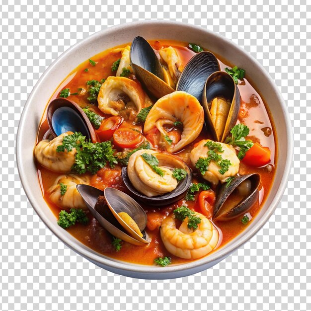 PSD a bowl of soup filled with clams shrimp on transparent background