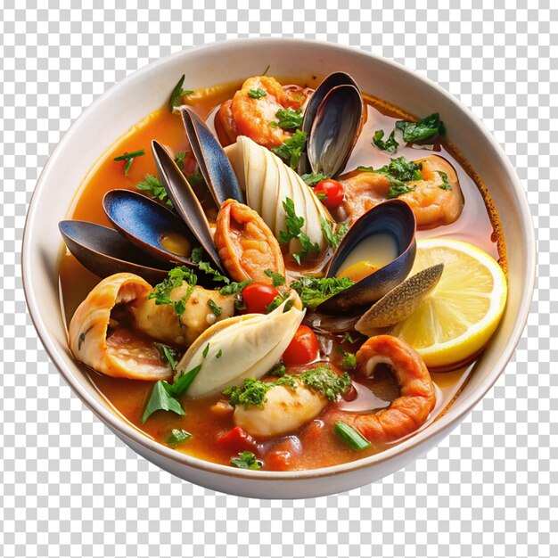 PSD a bowl of soup filled with clams shrimp on transparent background