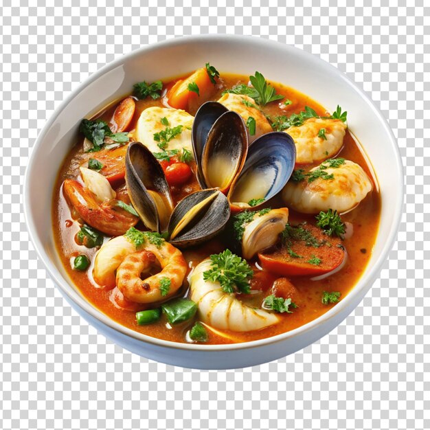 PSD a bowl of soup filled with clams shrimp on transparent background