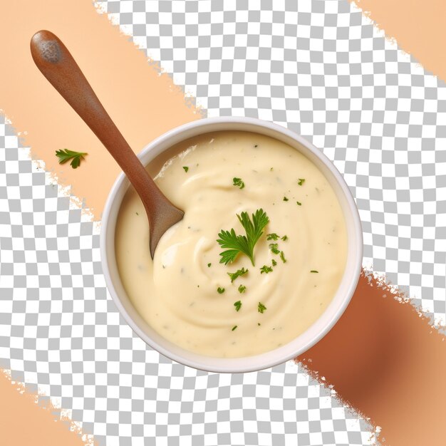 PSD a bowl of soup with a spoon in it that says parsley on it