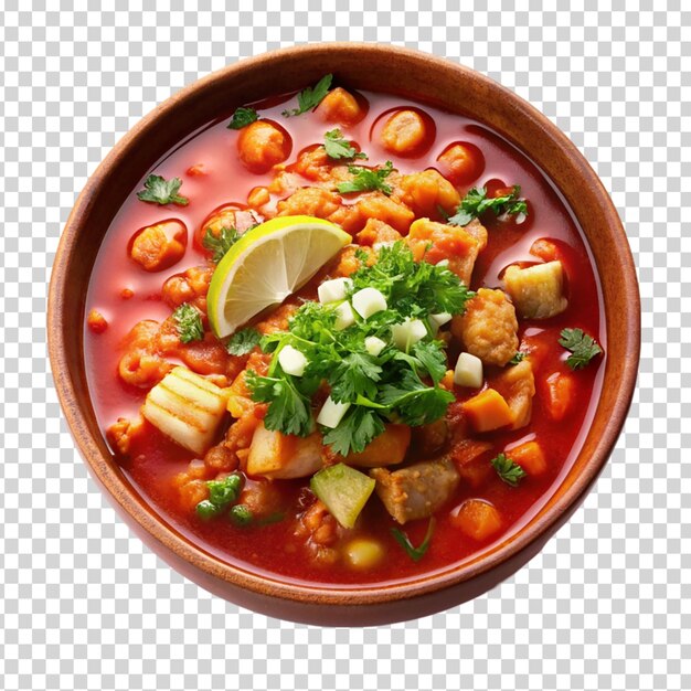 PSD 透明な背景の野菜とスプーンを入れたスープの鉢