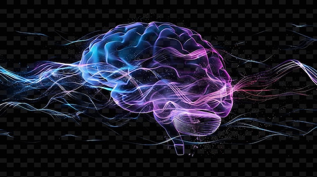 PSD Мозг с фиолетовыми и синими цветами на черном фоне