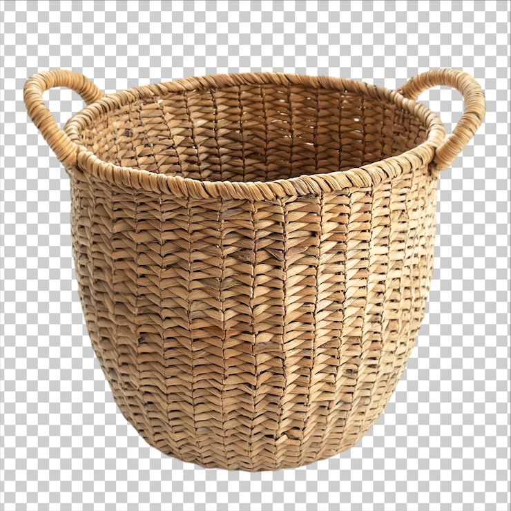 PSD a brown wicker cup with a handle on a transparent background