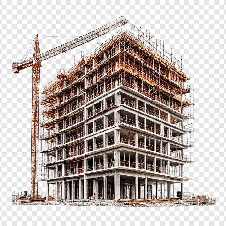 PSD a building under construction with a yellow crane on the bottom