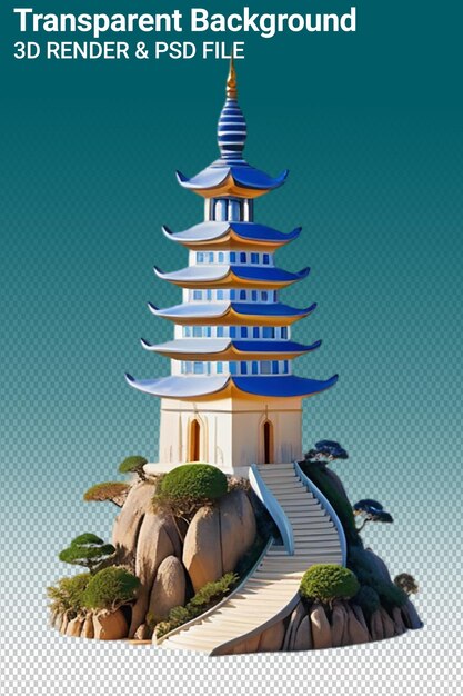 PSD 파고다 (pagoda) 라고 말하는 파란색과 금색의 꼭대기를 가진 건물