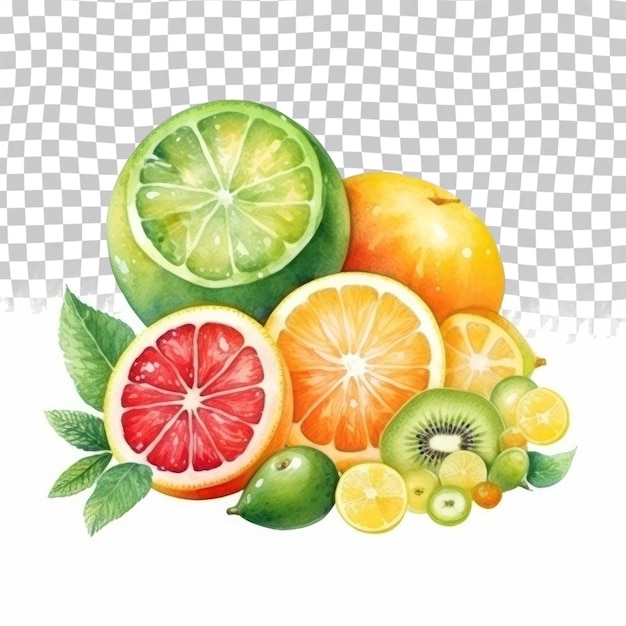 PSD 透明な上にある様々な種類の柑橘類のフルーツの群れ