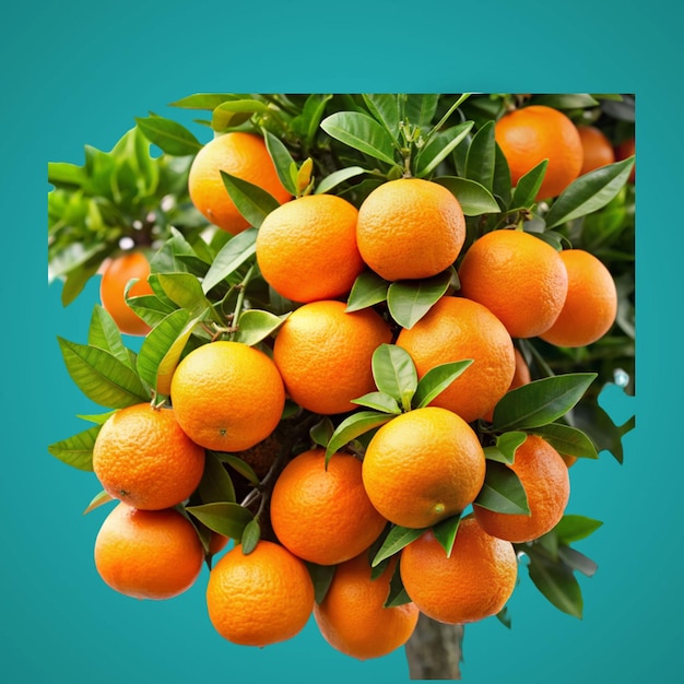 PSD Куча апельсинов на дереве с зеленым фоном