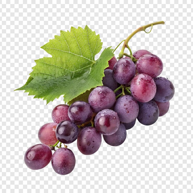 A bunch of red grapes with leaf