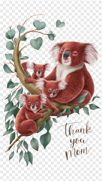 PSD Карточка с коалами и коалами с поздравительной карточкой с надписью 