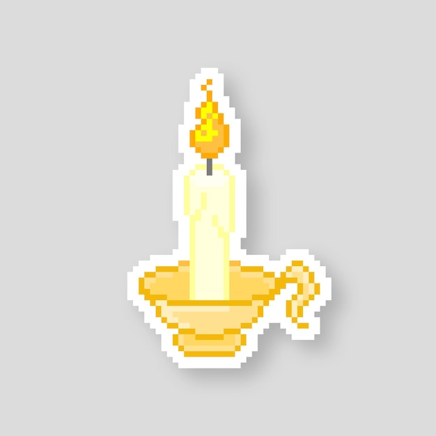 A cartoon candle with a flame on it in pixel art