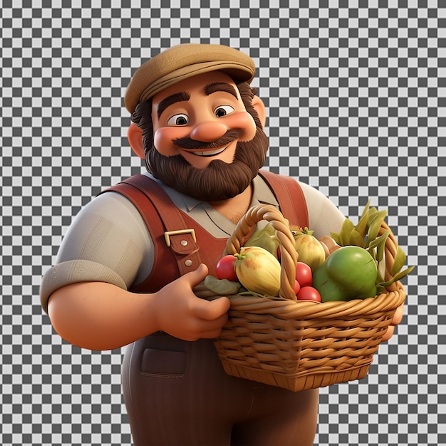 PSD Персонаж мультфильма с корзиной с фруктами и овощами