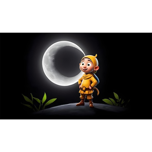 PSD Персонаж мультфильма с луной на заднем плане