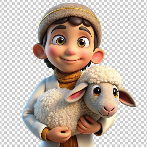 PSD Персонаж мультфильма с овцей и мальчиком, держащим овцу