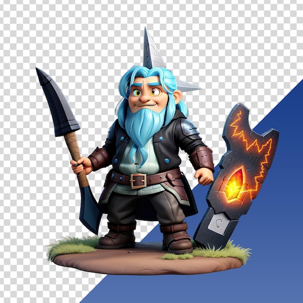 PSD Персонаж мультфильма с мечом и щитом с огнем на нем