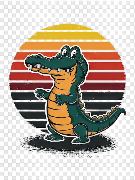 PSD Мультфильм крокодила с красным и желтым фоном