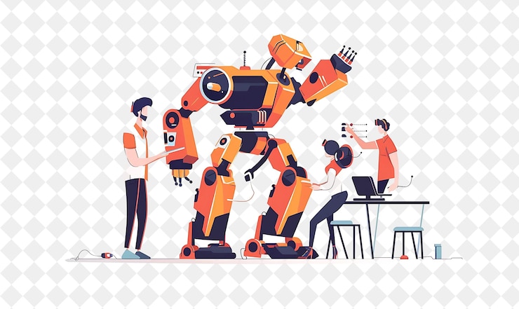 PSD a cartoon of a robot with the words quot robot quot on it