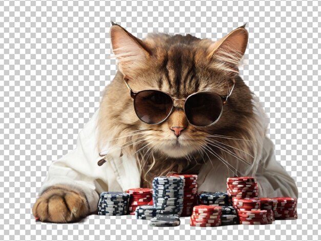 Кошка-игрок в солнцезащитных очках на прозрачном объекте