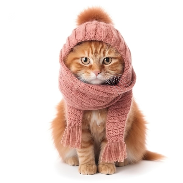 PSD Кошка в зимней шляпе и шарфе