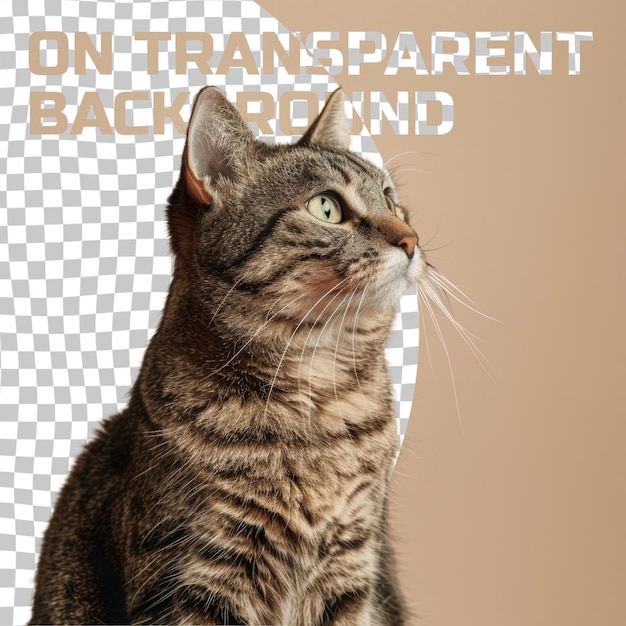 PSD a cat is looking at the camera and the words  transpared on it